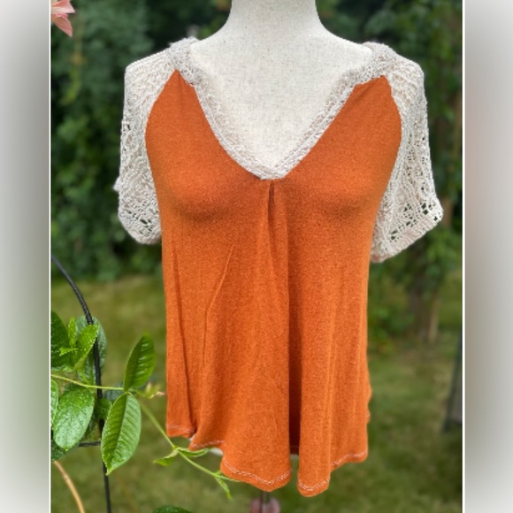 Maurices Tops - Maurice’s Orange and White Lace Trim Blouse